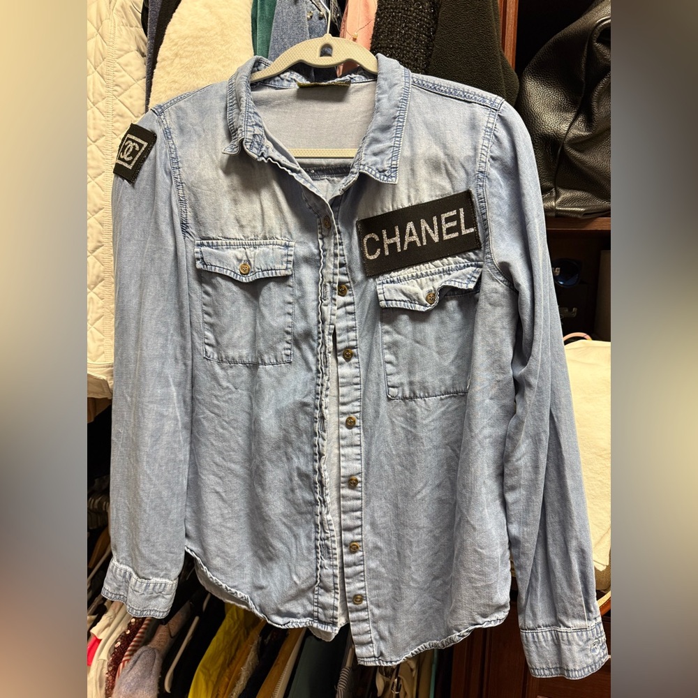 Designer-ish thin denim button shirt. Size M